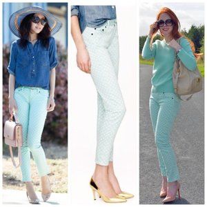 J. Crew polka dot matchstick jeans in mint green